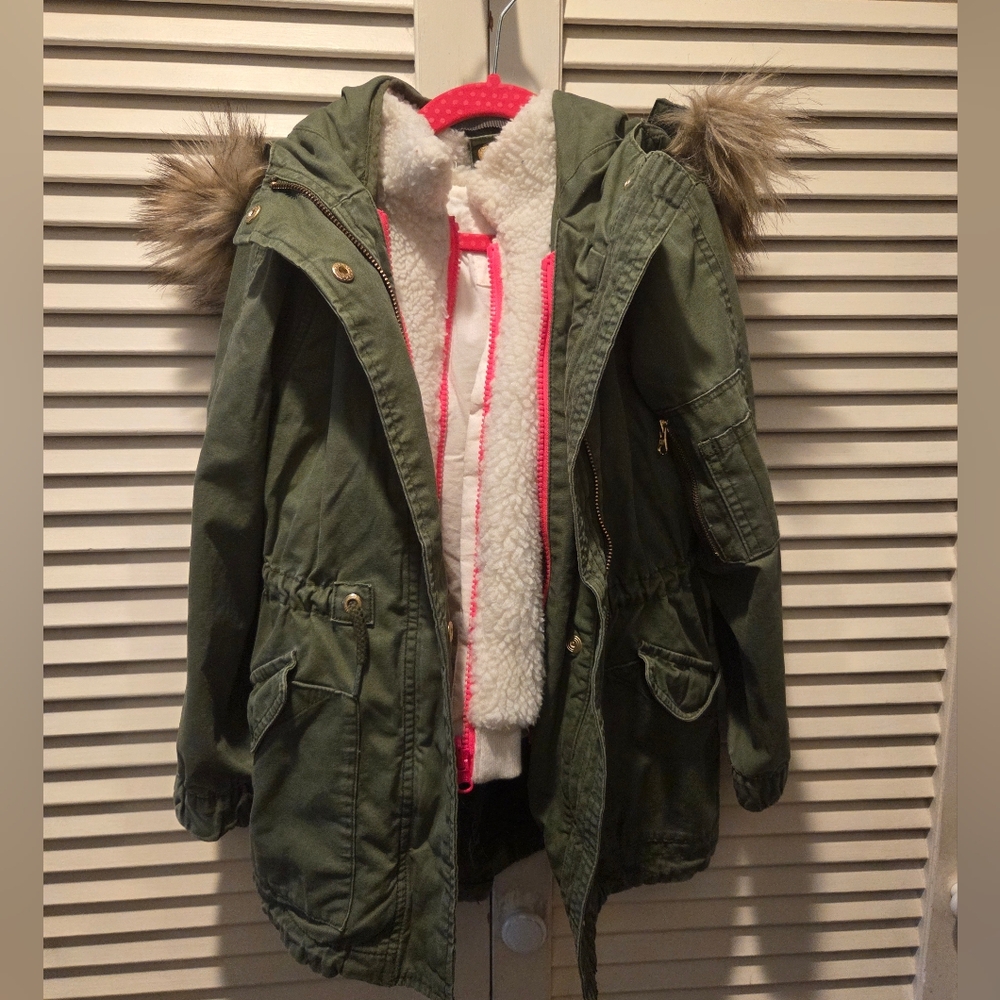 Gap Kids Green Parka with Faux Fur Trim